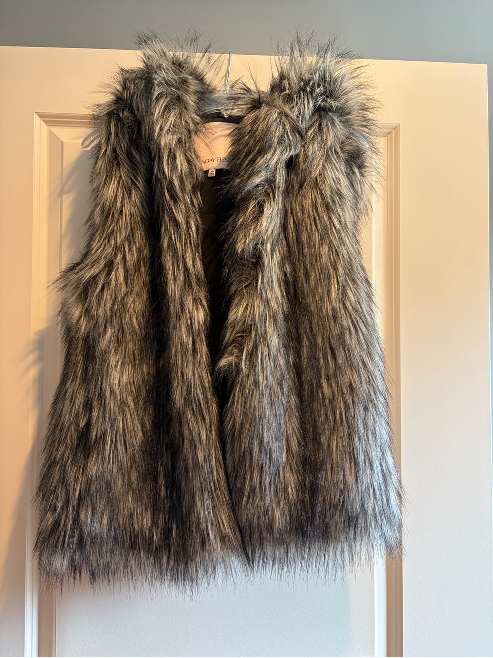 Sunday Best Faux Fur Hooded Vest in Grey and Black Tones